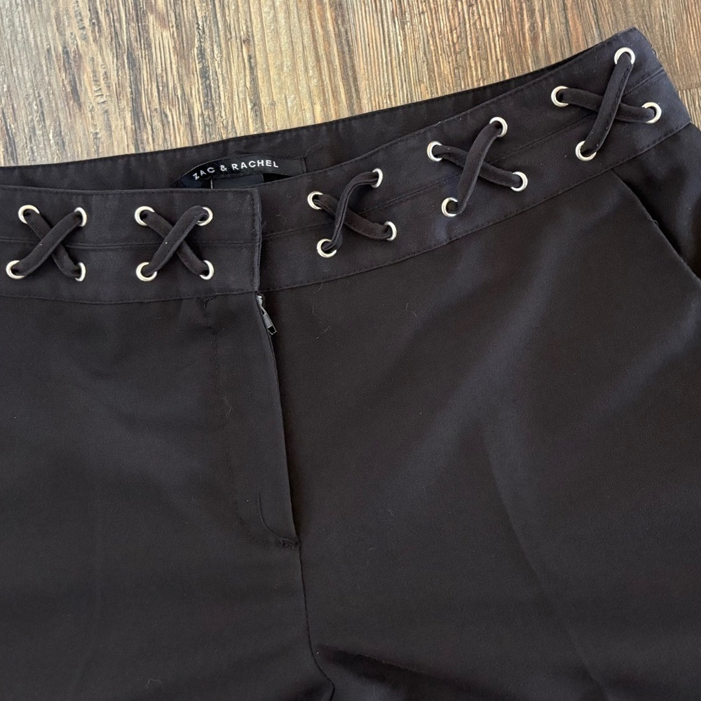 *FLAWS Zac & Rachel Lace-Up Waist Trouser Pants Womens 10 Black Whimsigoth Y2K - Picture 8 of 12